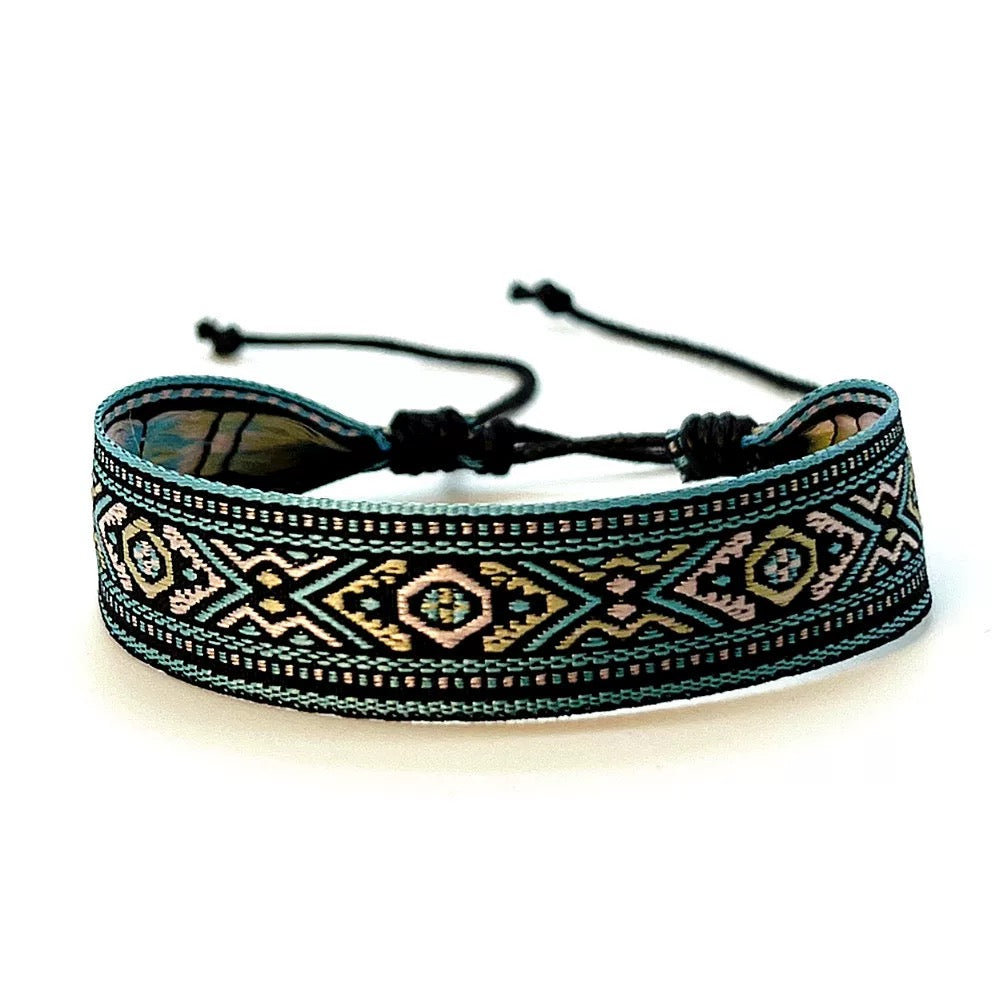 Bohemian couple bracelets, braided fabric bracelets