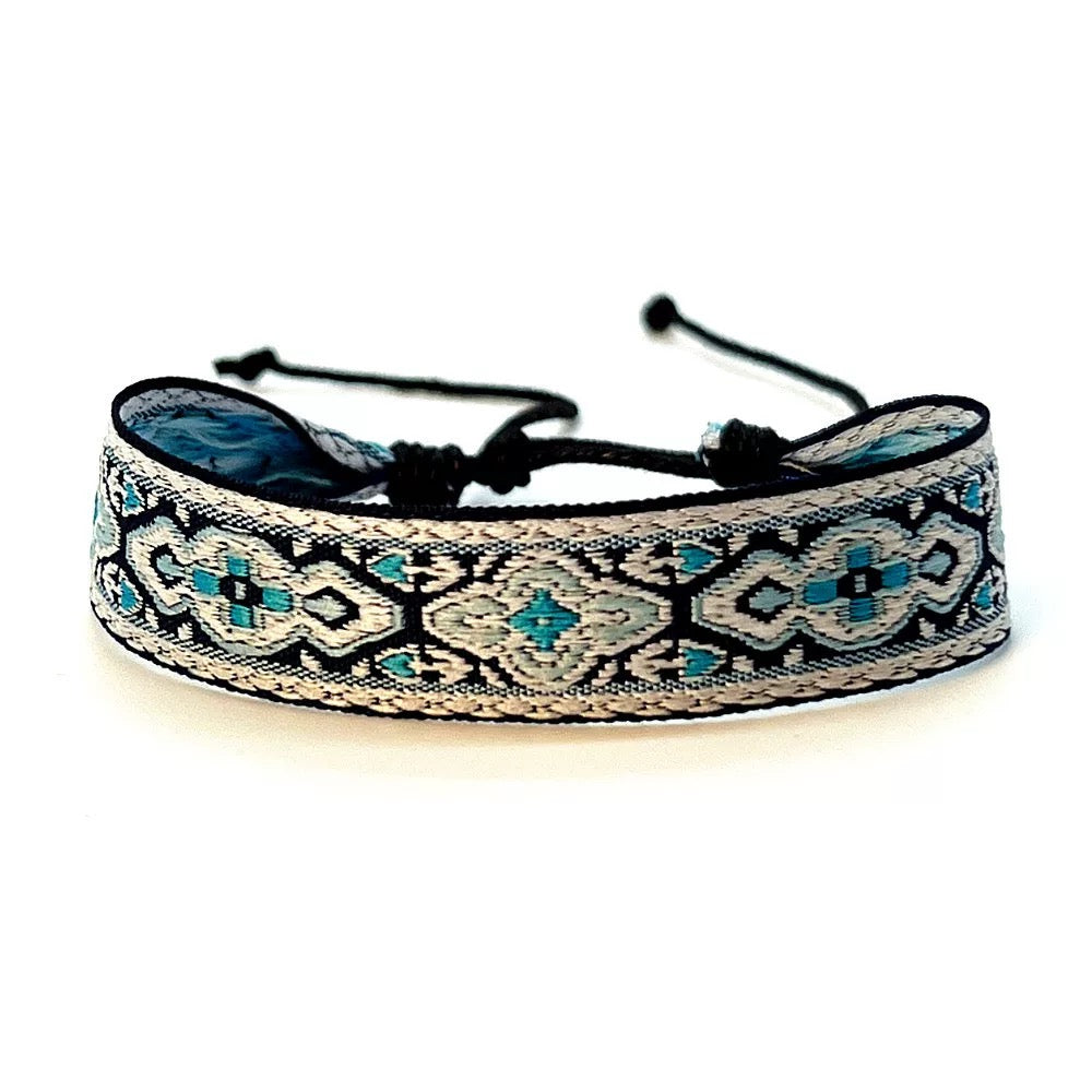 Bohemian couple bracelets, braided fabric bracelets